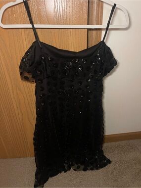 Altar'd State Black Strapless Polka-Sequin Dress